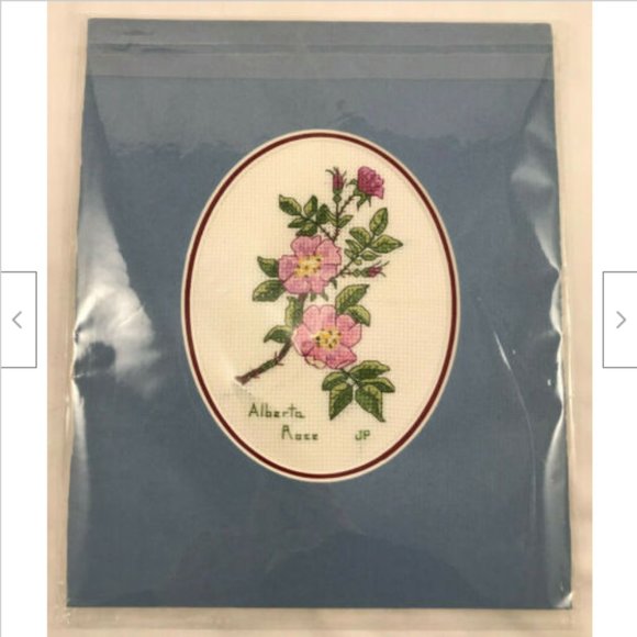 Alberta Wild Rose Finished Cross Stitch Picture Completed 8"x9.75" Mat Size - Picture 5 of 6